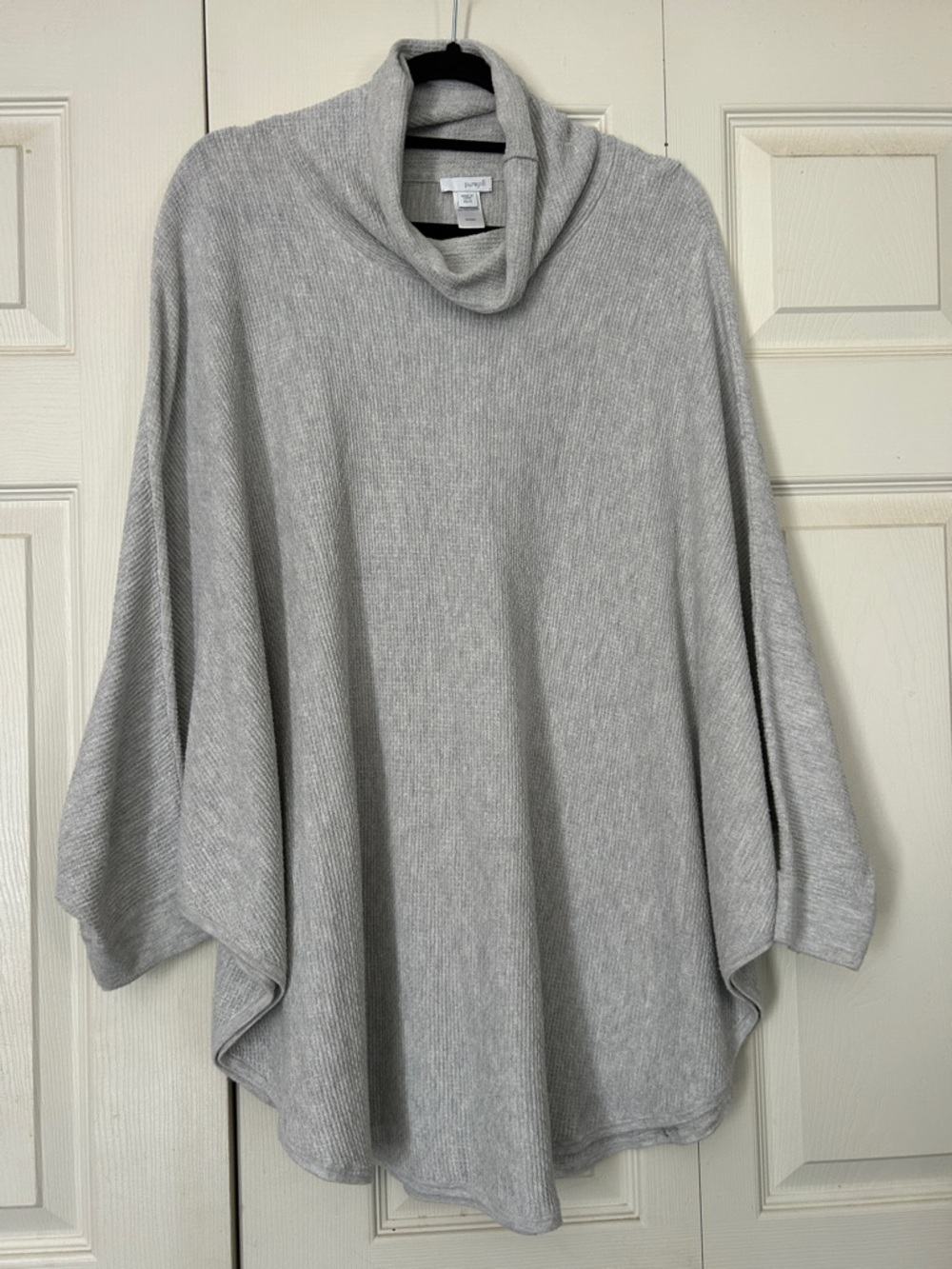 PURE JILL X-Small Small Light Gray Knit Cowl Neck Poncho Sweater Relaxed Fit